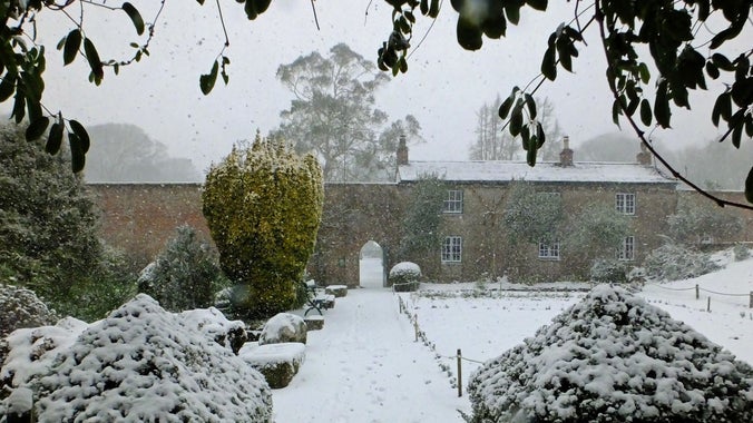 Snow in the walled garden at Trengwainton Cornwall